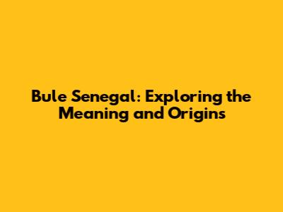Bule Senegal: Exploring the Meaning and Origins