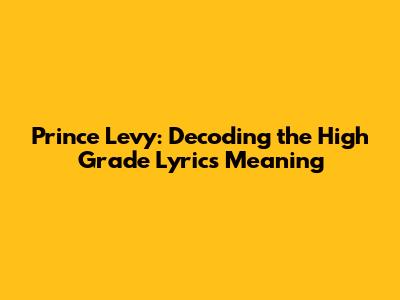 Prince Levy: Decoding the High Grade Lyrics Meaning